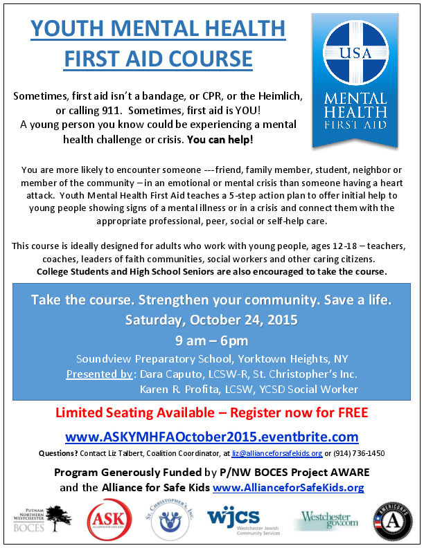 Youth Mental Health First Aid Training Course - Yorktown, NY