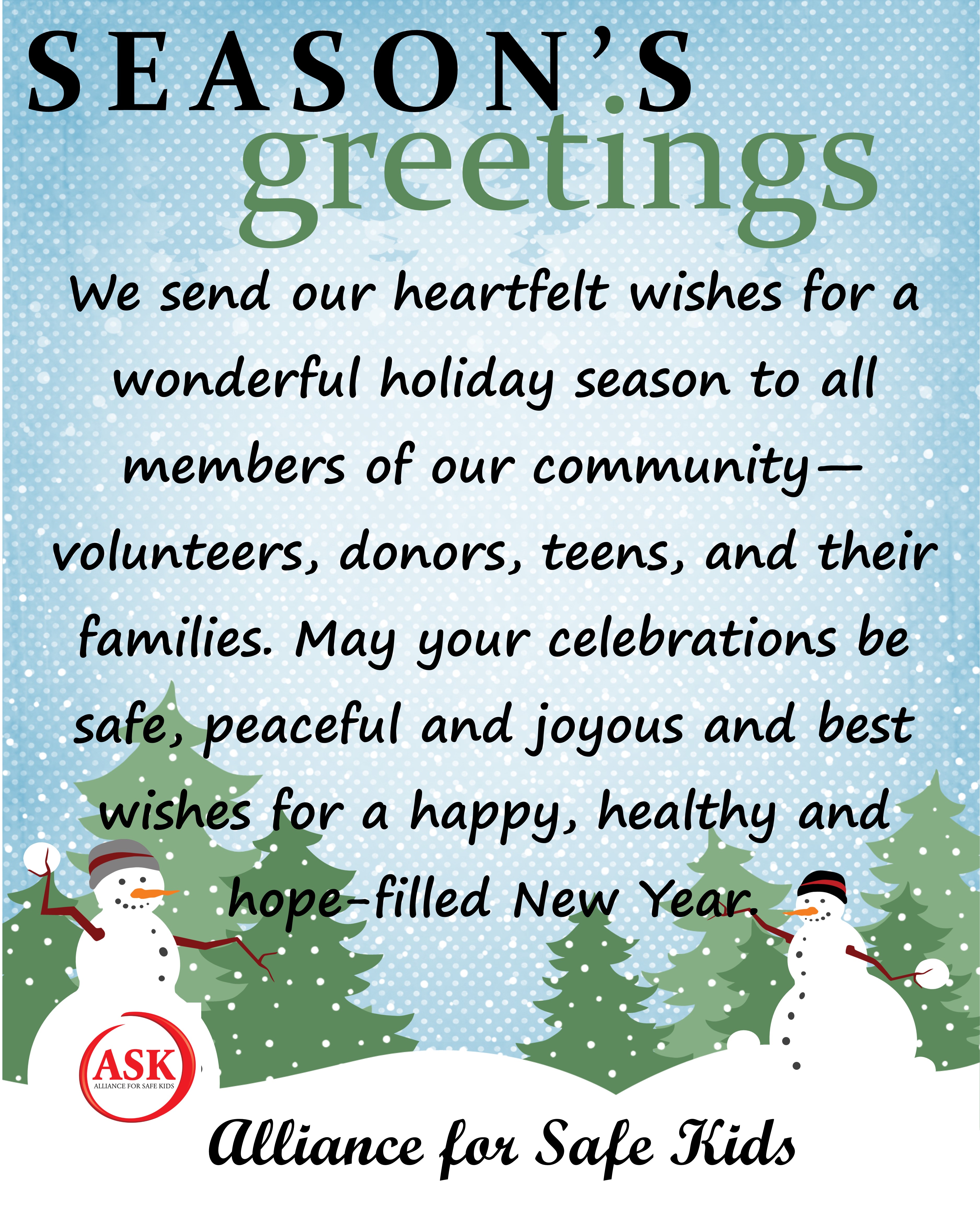 Sending Warm Wishes Cheer Alliance For Safe Kids